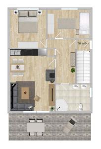 - Plano de planta de un pequeño apartamento con: en 27 Ferienwohnung an der Reiterkoppel 49a EG, en Burg auf Fehmarn