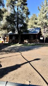 a house with a tree in front of a road at Cozy Mountain Guest house in Pine Valley