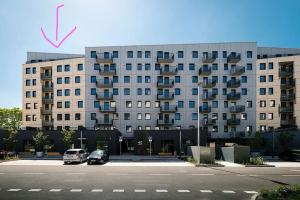 a large apartment building with a x on it at Small cozy apartment, coffee and parking free in Trnávka