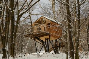 a tree house in the woods in the snow at StromDom Dva Duby in Nová Baňa