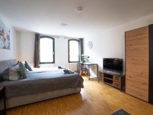 Postel nebo postele na pokoji v ubytování Urban Living unter den Dächern der Göttinger Altstadt