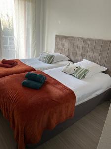 two beds in a bedroom with two pillows on them at Niort Home in Niort