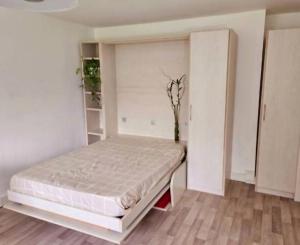 una camera da letto con un letto in una stanza bianca di Vu parc, détendez vous au calme ! a Fontenay-sous-Bois