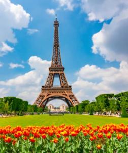 un gruppo di fiori di fronte alla torre Eiffel di Vu parc, détendez vous au calme ! a Fontenay-sous-Bois