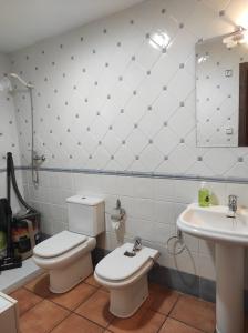 a bathroom with a toilet and a sink at El Balcón de la Sierra in Mora de Rubielos