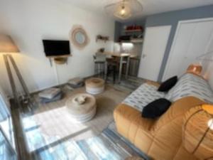 Una sala de estar con un sofá y un televisor. en Studio Cosy, en Saint-Georges-de-Didonne