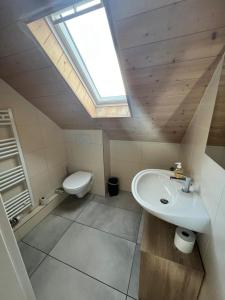 a bathroom with a toilet and a sink and a skylight at Mira Home 3 in Murg