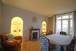 a living room with a bed and a fireplace at Le clos jargot in Limoges