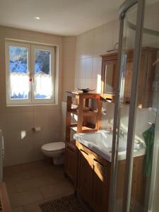 ein Bad mit einem Waschbecken und einem WC in der Unterkunft Ferienhaus Borth in Altaussee