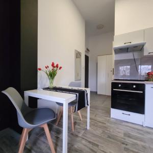 クフィジンにあるApartamenty Parkowe nr 9の白いテーブル +4枚の写真