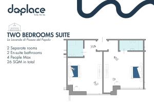 plan piętra apartamentu z dwiema sypialniami i dwiema łazienkami w obiekcie La Locanda di Piazza del Popolo w Rzymie