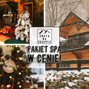een collage van foto's met een kerstboom en een huis bij Chata na Skarpie - SPA i widok na Skrzyczne in Szczyrk