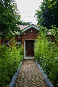 a brick house with a brick path leading to a door at Comfortable and Spacious house in Arusha