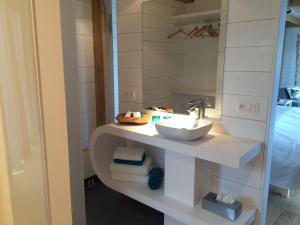 uma casa de banho com um lavatório e um espelho em Bed and Breakfast Art em Zedelgem