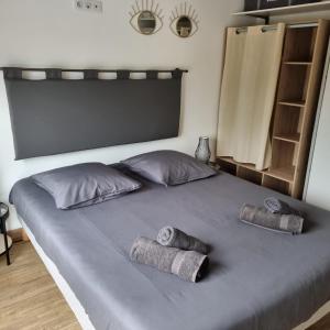 a bed with two pillows and two towels on it at Gîte 1 Newlook in Trélissac +30 photos