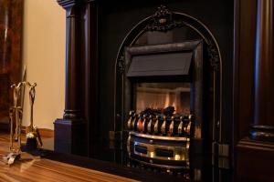 a fire place in a room with a fireplace at Vila Elizabeth in Zărneşti