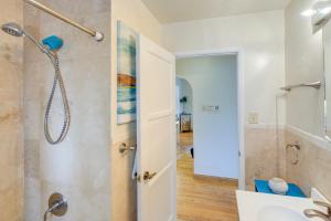 a bathroom with a shower and a sink at Dog-Friendly California Home with Patio, Near Hiking in La Mesa +21 photos