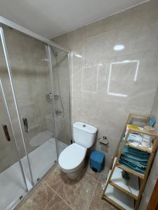 a bathroom with a toilet and a shower at La Garita Vista azul in La Garita +50 photos