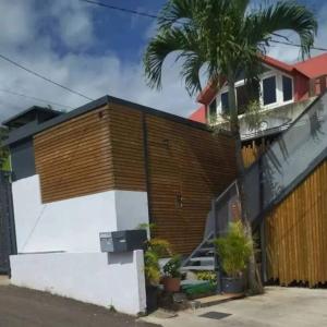 a house with a palm tree in front of it at Le chapeau de Paille in Saint-Louis