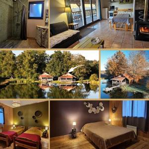 Un collage de fotografías de una casa y un lago. en Le Fayard - Chalet avec terrasse, en Mélisey