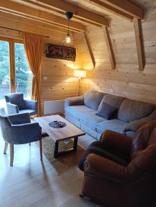 a living room with a couch and a table at Planinska kuća Stašević in Mitrovac