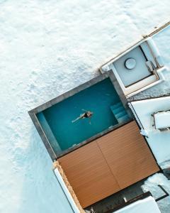 弗拉西克Euphoria - luxury villa的鸟儿在船上的水中游泳