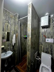 un baño con inodoro y lavabo en Hostel 5 Capsule Rooms & Comfort Rooms, en Öskemen