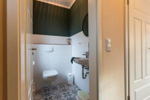 ein Badezimmer mit Toilette und Waschbecken in der Unterkunft Backhaus 4 in Staberdorf