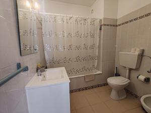 a bathroom with a toilet and a sink and a shower at 4D Torre Rafael - Casas & Papéis in Armação de Pêra +12 photos