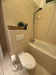 a bathroom with a white toilet and a bath tub at Appartement au Plessis-Robinson in Le Plessis-Robinson
