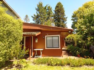 a small house with a table in front of it at Cabañas Donde La Oma in Villarrica
