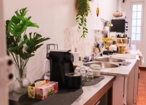 a kitchen with a sink and a counter top at Casa dos artistas in Viseu