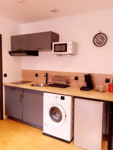 a kitchen with a washing machine and a sink at Les Eugènes, appartements in Lens +26 photos