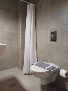 a bathroom with a toilet and a shower at Atlantis Boutique ΑΝΝΕX in Rhodes Town