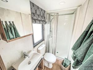 a bathroom with a toilet and a sink and a shower at Holiday Home Tiny-Haus Glockenalm-Alpenchalet Elli by Interhome in Aurach