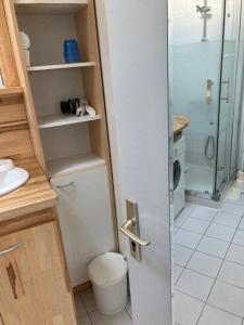 un bagno con doccia, WC e lavandino di Chambre La Poulpiquet ad Ars-en-Ré