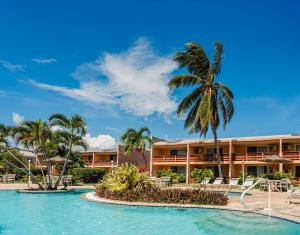 a resort with a pool and a palm tree at Sugar Bay Club in Frigate Bay