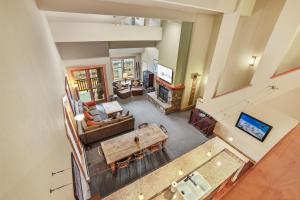 an overhead view of a living room with a fireplace at Grandeur at Elevation – 3 Bedroom Loft condo in Kirkwood