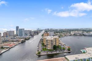 an aerial view of a river with a city at Top Luxury Apartment with Pool & Gym in Hallandale Beach