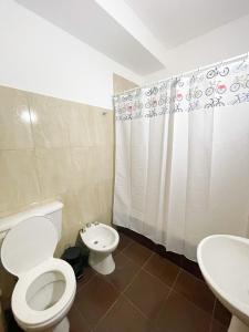 a bathroom with a toilet and a sink at Saavedra 118 3°F by depptö in Bahía Blanca