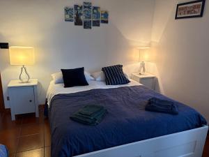a bedroom with a bed with two lamps on it at Sole e Luna in Carignano