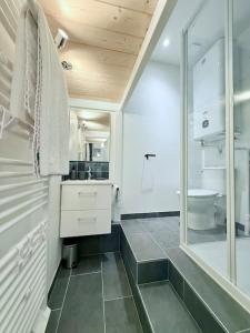 a bathroom with a toilet and a glass shower at Le Cocon de l'Opéra - Hyper Centre de Lyon - 3 minutes à pied de l'Hotel de Ville in Lyon +19 photos
