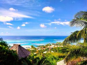 una vista dell'oceano da un resort con palme di MOOREA - Villa Ana Mua a Papetoai