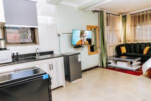カンパラにあるJodan Apartmentsのキッチン(ソファ、テレビ付) +38枚の写真