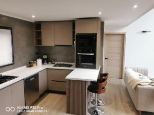 a kitchen with a counter and a stove top oven at Emai in Las Trancas