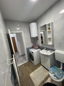 a bathroom with a sink and a washing machine at Apartman Stars in Brčko +14 photos