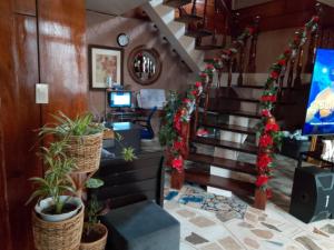 an office with a staircase with christmas decorations at Topaz Bed & Breakfast Hotel in San Jose