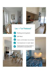 ロシュフォールにある"Le Thalassa" Hyper Centre Rochefort Classé 2 étoilesのキッチンとリビングルームの写真のコラージュ