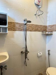 a shower in a bathroom with a toilet and a sink at Topaz Bed & Breakfast Hotel in San Jose +49 photos