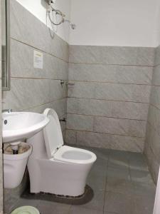a bathroom with a toilet and a sink at Asia Novo Boutique Hotel - Masbate in Moises R. Espinosa Airport